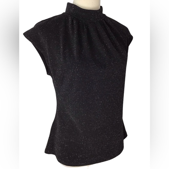 Ann Taylor Black Shimmer Pleated Mockneck NEW - Picture 2 of 10